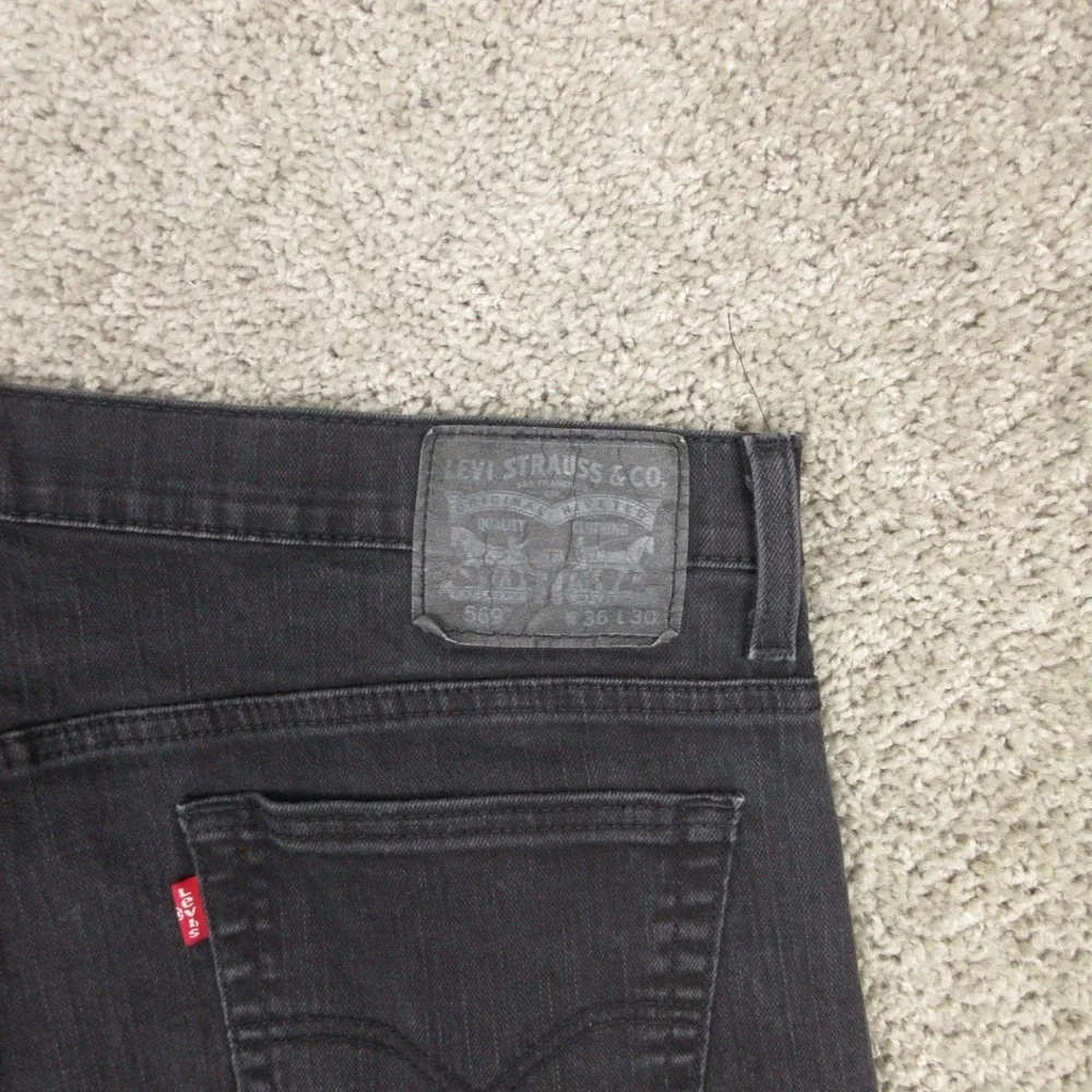 Levis Jeans Mens 36x30 Black 569 Loose Straight Baggy Washed Dark Denim Pants